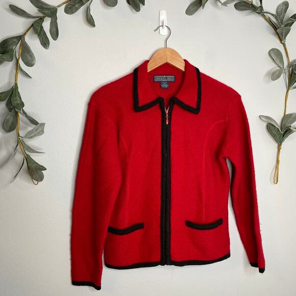 Red Wool Zip Up Sweater - Picture 1 of 5